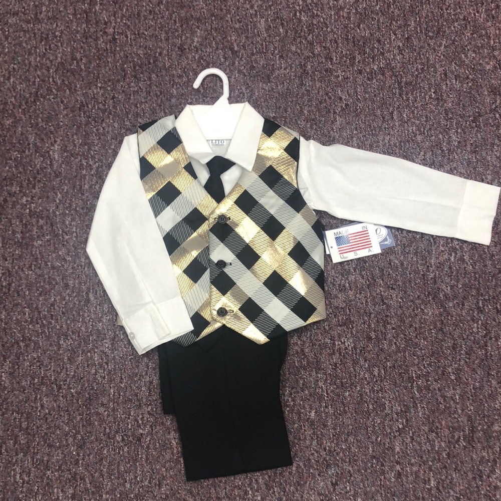 Boy black/Gold Metallic check 4pc Outfit